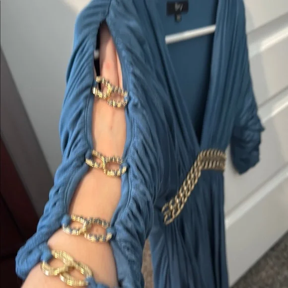 Sky Blue Ruched V-Neck Sundress with Dolman Sleeves - Picture 2 of 5